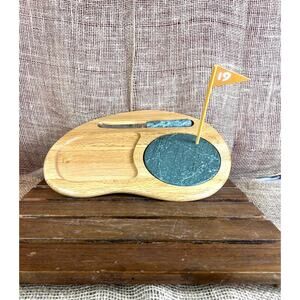 New in Box Vintage Sand Trap “19th” Hole Marble/Wood Cheese Board Cutting Knife